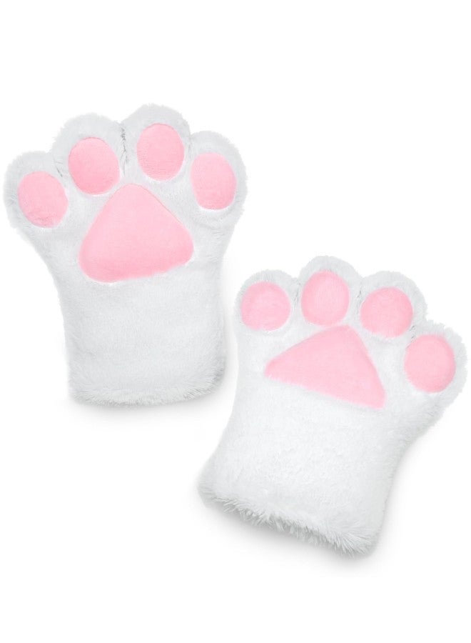 BNLIDES Cosplay Animal Fluffy Cat Fursuit Paws Claws Gloves Costume Accessories for Adults (White) - Image 1